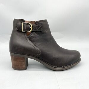 Dansko Womens 37 6.5 Maria Brown Leather Ankle Booties Side Buckle Block Heel